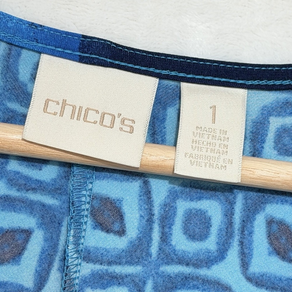 Chico's Handkerchief Hem Summer Dress Sz 1 (Med) Blue Vacation Stretch Lagenlook - Picture 3 of 7